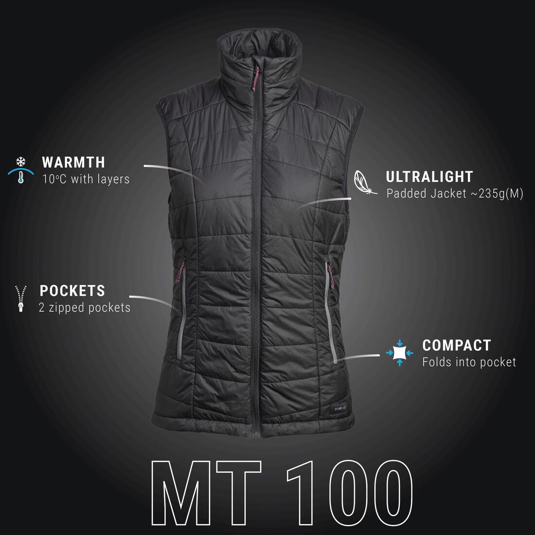 Doudoune de trek sans manches synthétique Femme, MT100