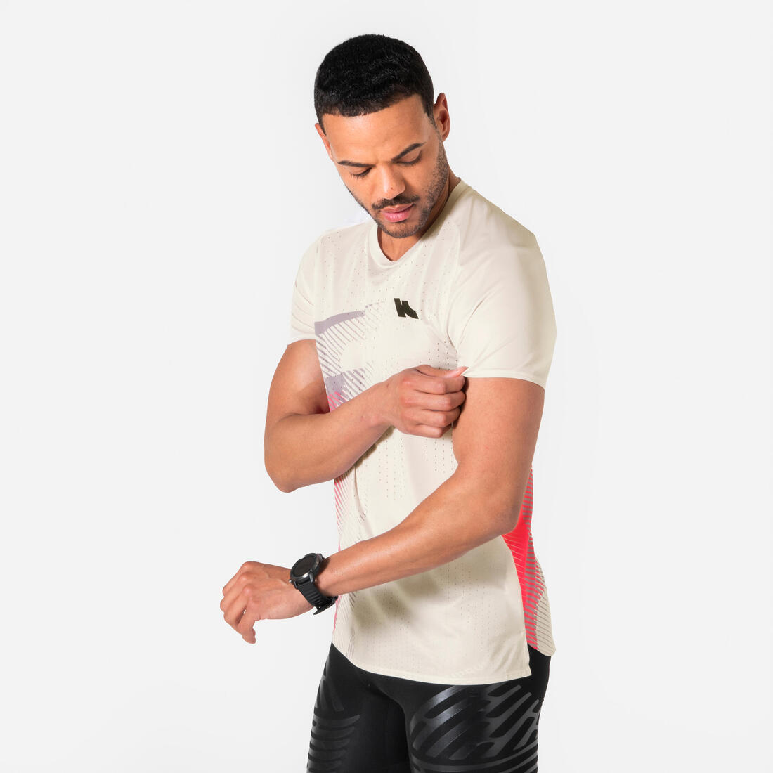 T-shirt de running Homme, Kiprun PROTEAM beige rose