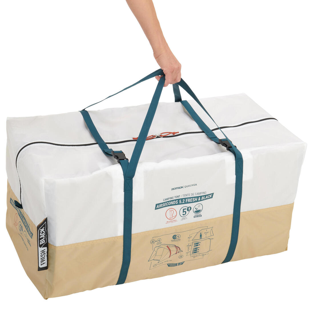 Tente de camping gonflable 5 places 2 chambres, Fresh & Black, Air Seconds 5.2