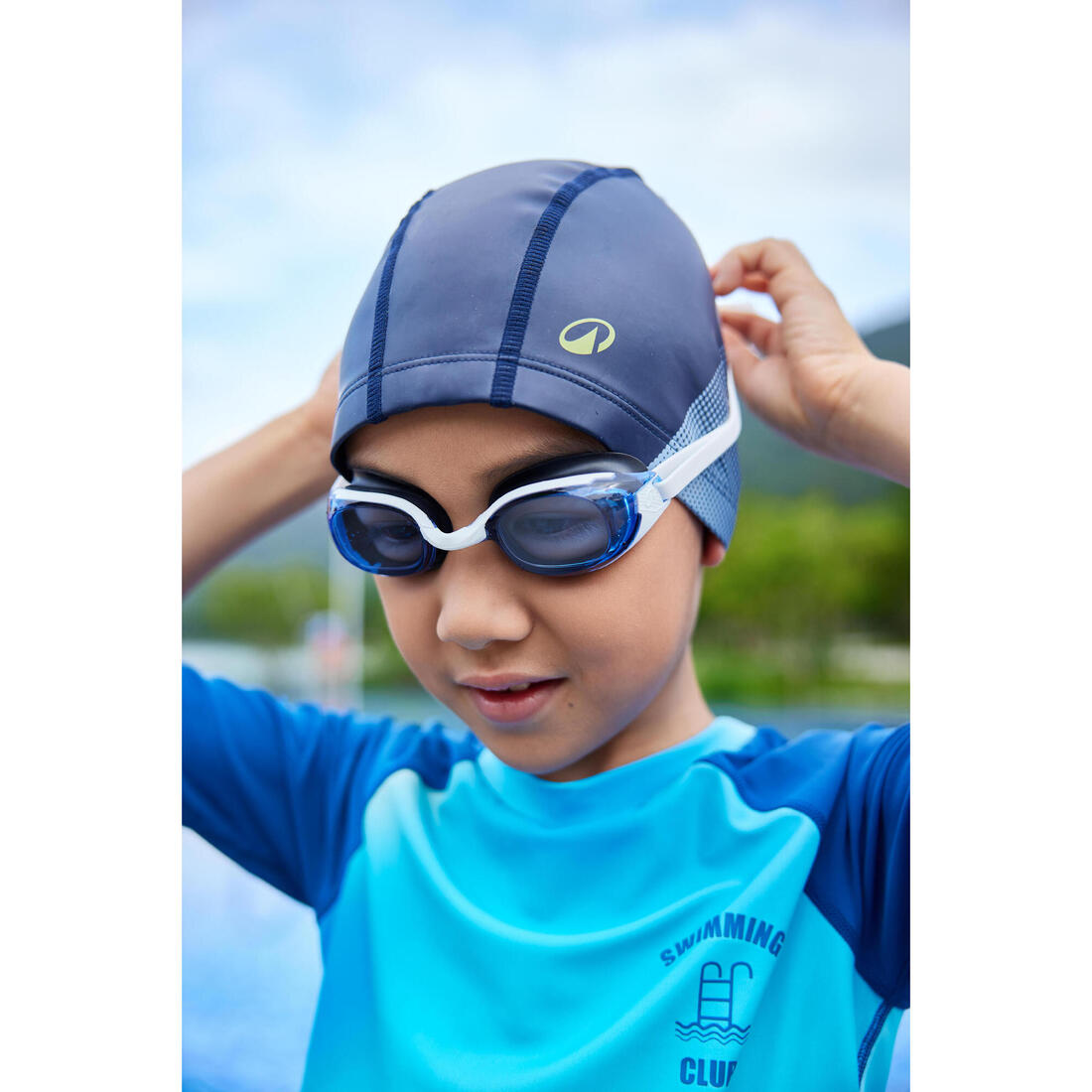 Bonnet de bain en maille enduite - tissu imprimé - taille m - blanc line