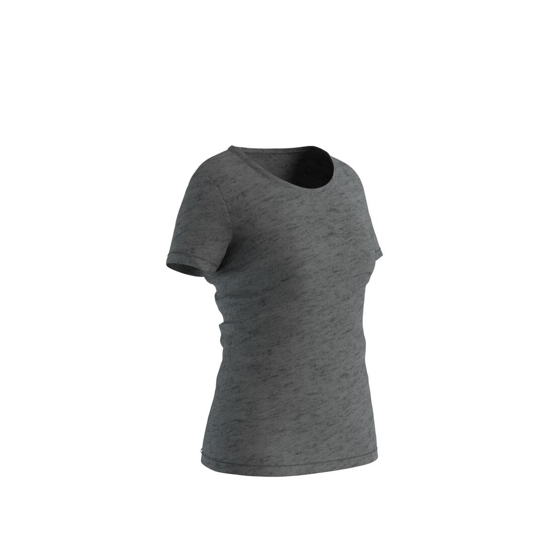 T-shirt fitness manches courtes droit coton col rond femme gris