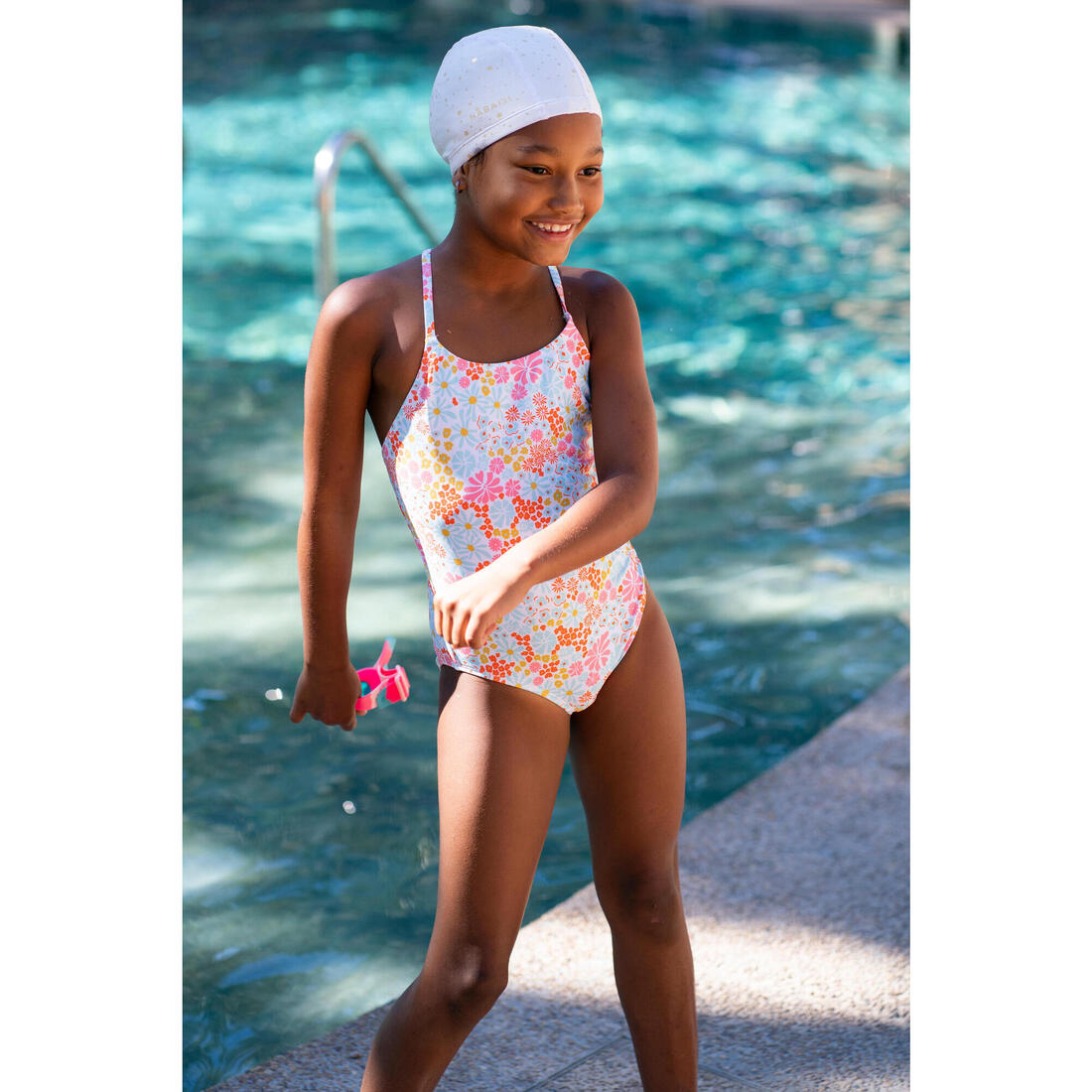 Bonnet de Bain en Maille Enduite - Tissu Imprimé - Taille S - Rose Marg