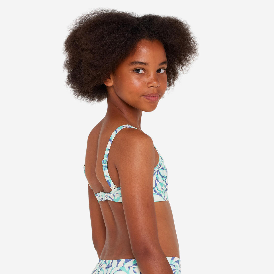 Haut de maillot de bain brassière fleuri réglable Fille - 500 Nora