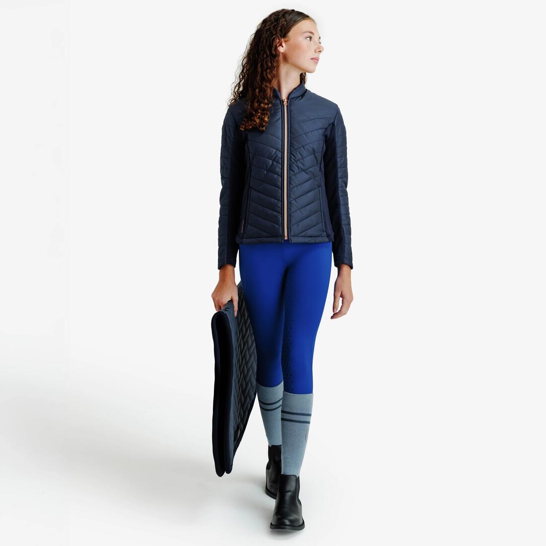 Veste équitation zip rose gold Enfant - 500 marine