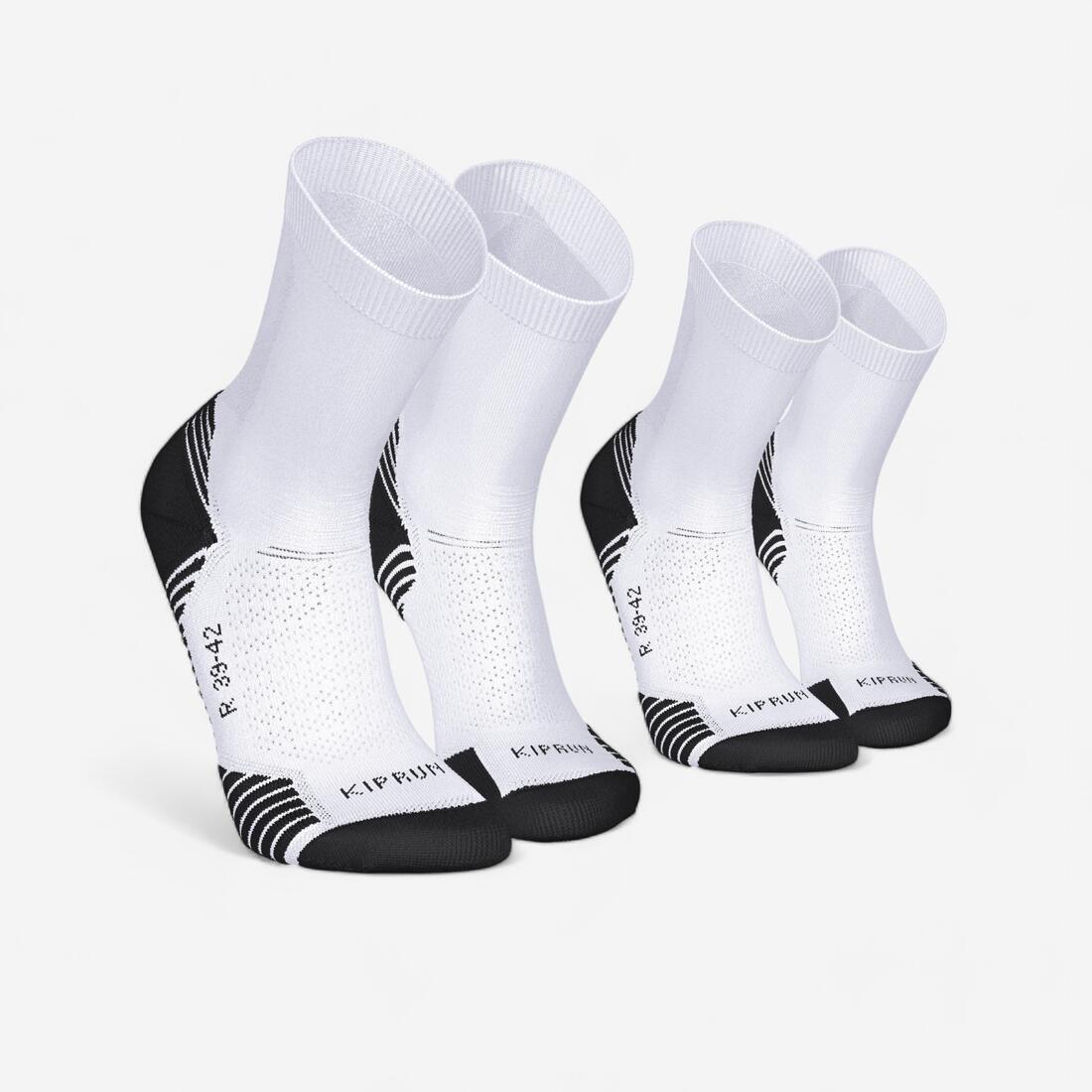 Lot de 2 paires de chaussettes running mi-mollet épaisses, KIPRUN Core blanches