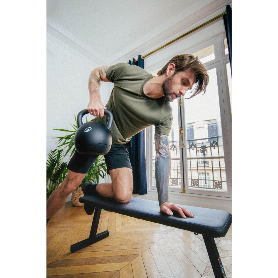 Kettlebell ajustable 12-24kg, base de 12kg, poids additionnels vendus séparément