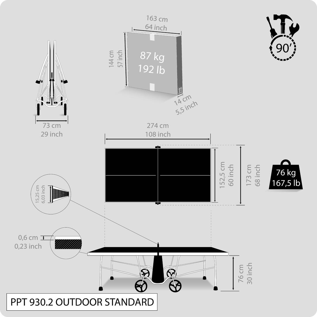 TABLE DE PING PONG EXTÉRIEURE PPT 930.2 NOIRE
