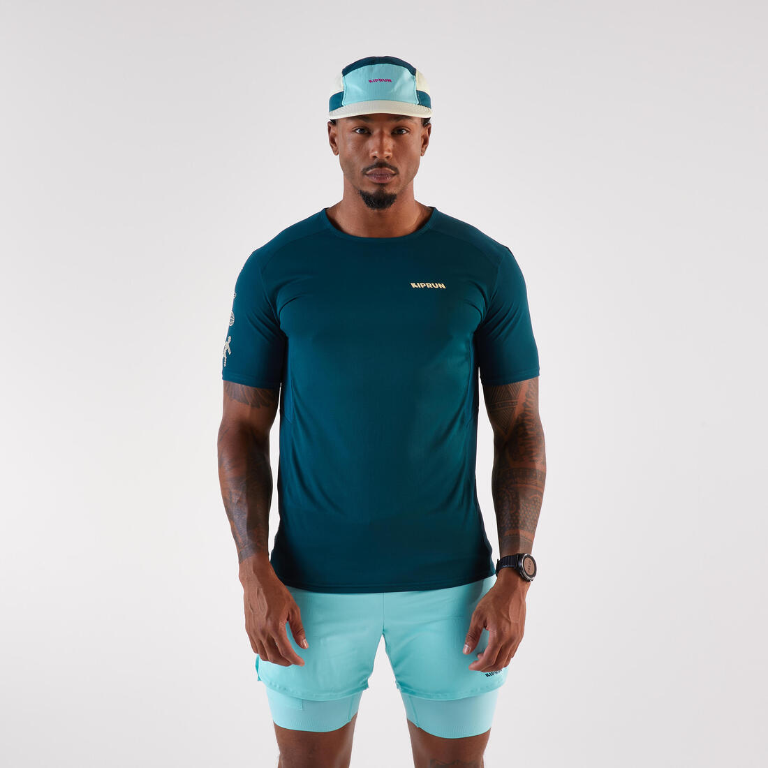 T-shirt de running respirant homme - kiprun run 900 light bleu et