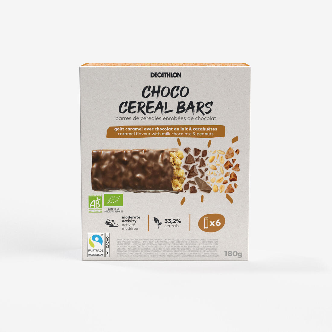 Barres de céréales bio cacahuètes caramel enrobées chocolat au lait x6