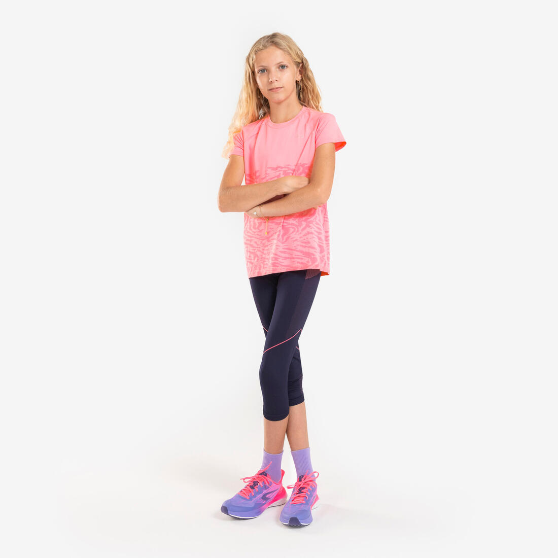 Corsaire de running fille - kiprun confort 500 marine et rose