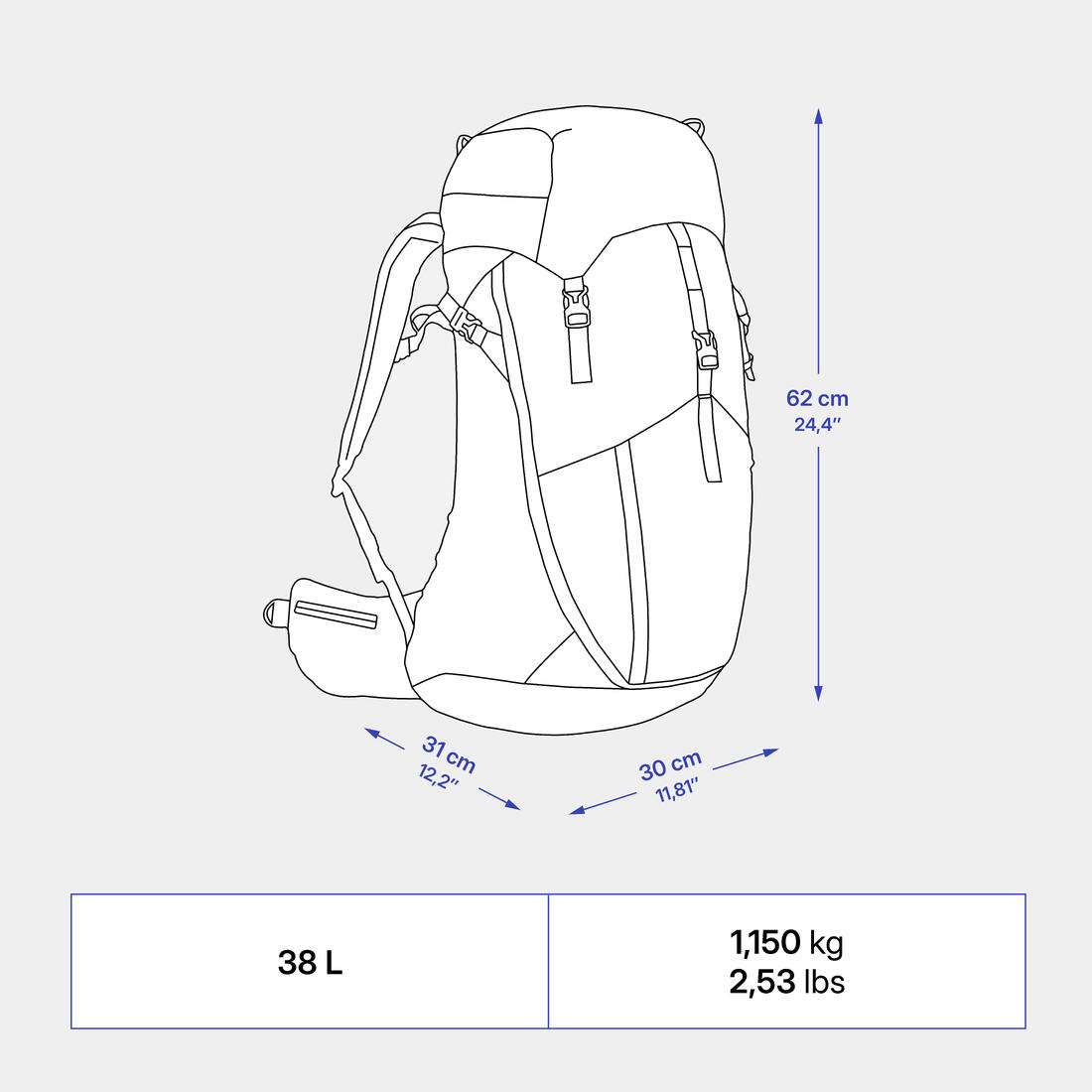 Sac à dos de randonnée 38L, MH500