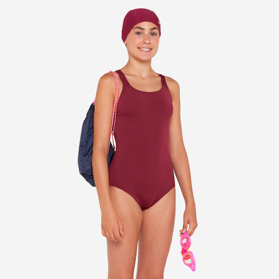 Kit de natation Fille : maillot de bain, lunettes, bonnet, sac - 100 Violet