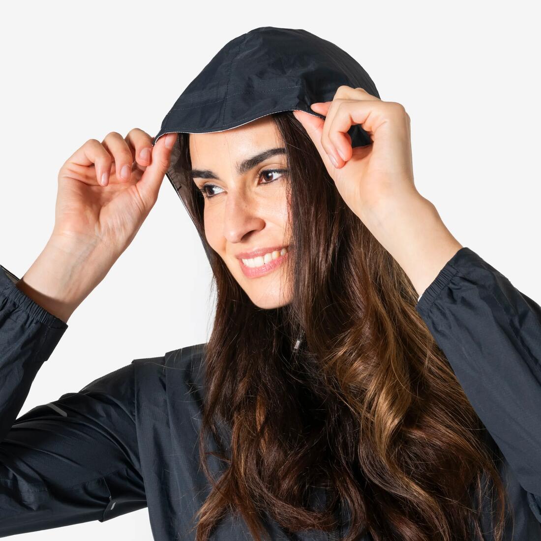 Veste running imperméable Femme, Kiprun Run Rain 900 gris foncé