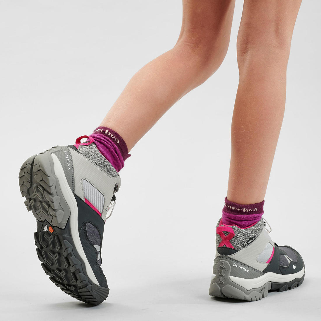 Chaussures imperméables de randonnée enfant lacet crossrock mid grises 35-38