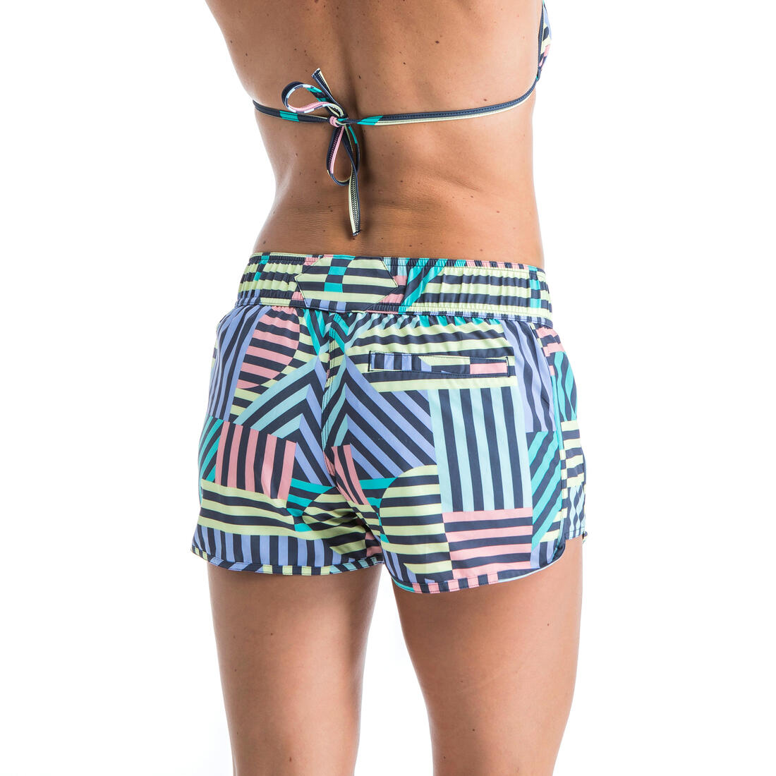 Boardshort surf femme TINI CORAIL avec ceinture élastiquée et cordon de serrage
