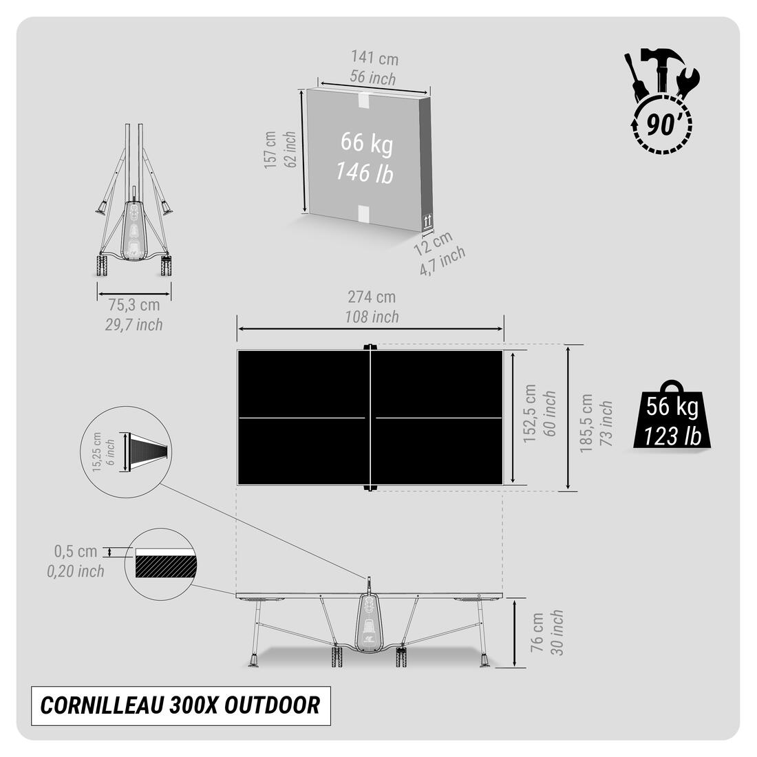TABLE DE PING PONG EXTÉRIEURE 300X GRISE