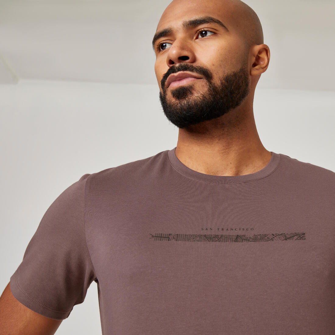 T-shirt fitness manches courtes slim coton col rond homme blanc a imprimé