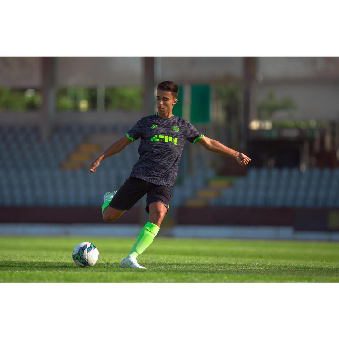 Maillot de football adulte Viralto II wavy noir & jaune fluo