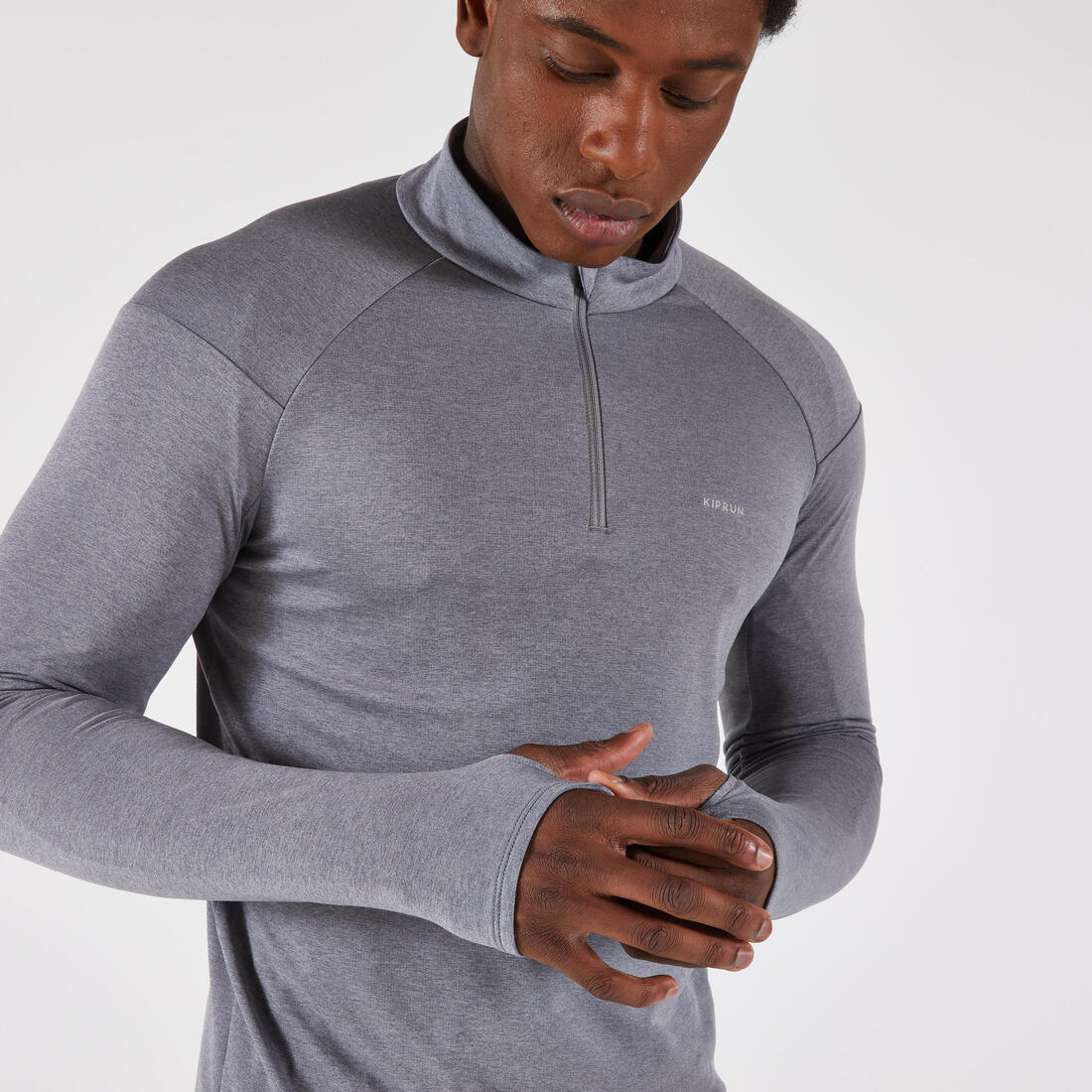 T-shirt manches longues demi zip chaud et respirant Homme, Kiprun Run 100
