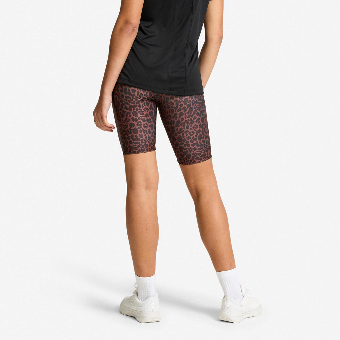 Cycliste de fitness extensible femme, gris foncé imprimé léopard