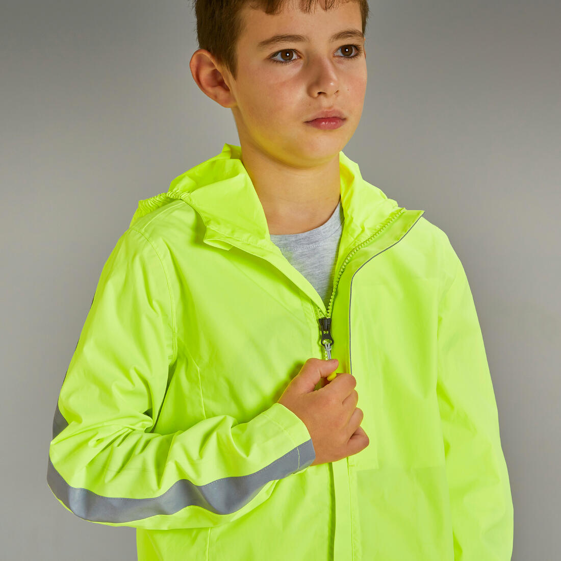 VESTE VÉLO 500 ENFANT PLUIE JAUNE HAUTE VISIBILITÉ