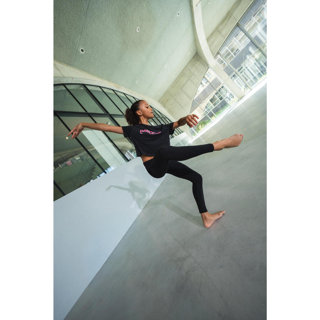 Legging danse moderne, taille haute fille, noir