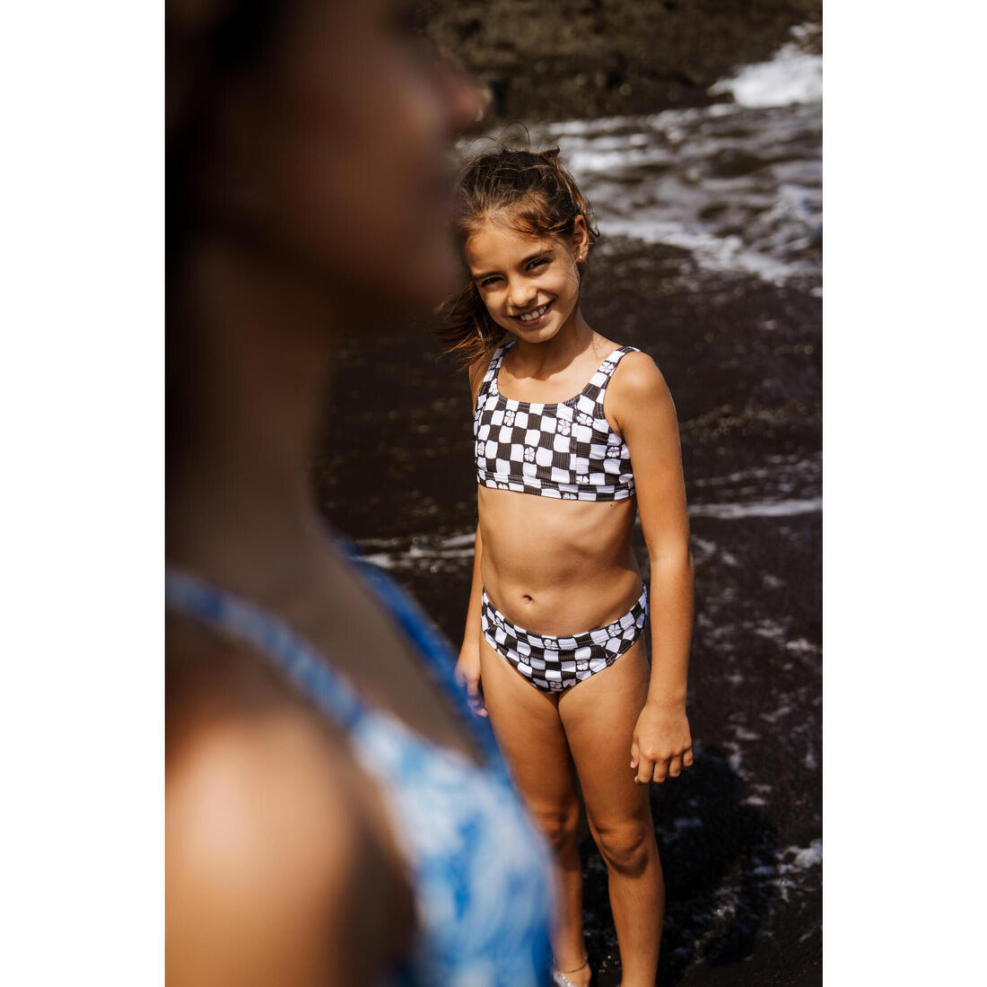 Haut de maillot de bain brassière fleuri réglable Fille - 500 Nora