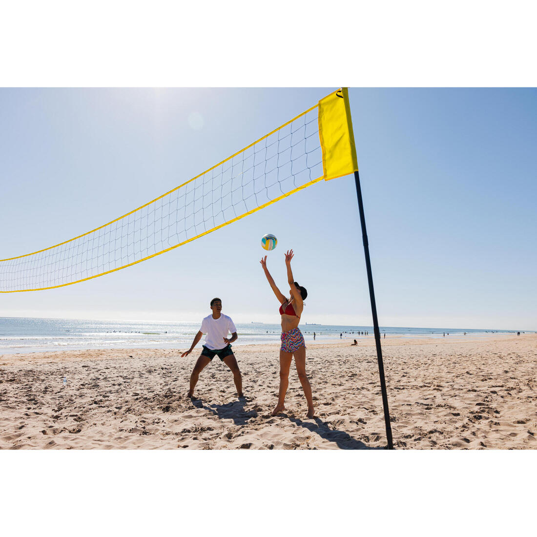 Set (filet et poteaux) de beach volley bv500 ajustable jaune