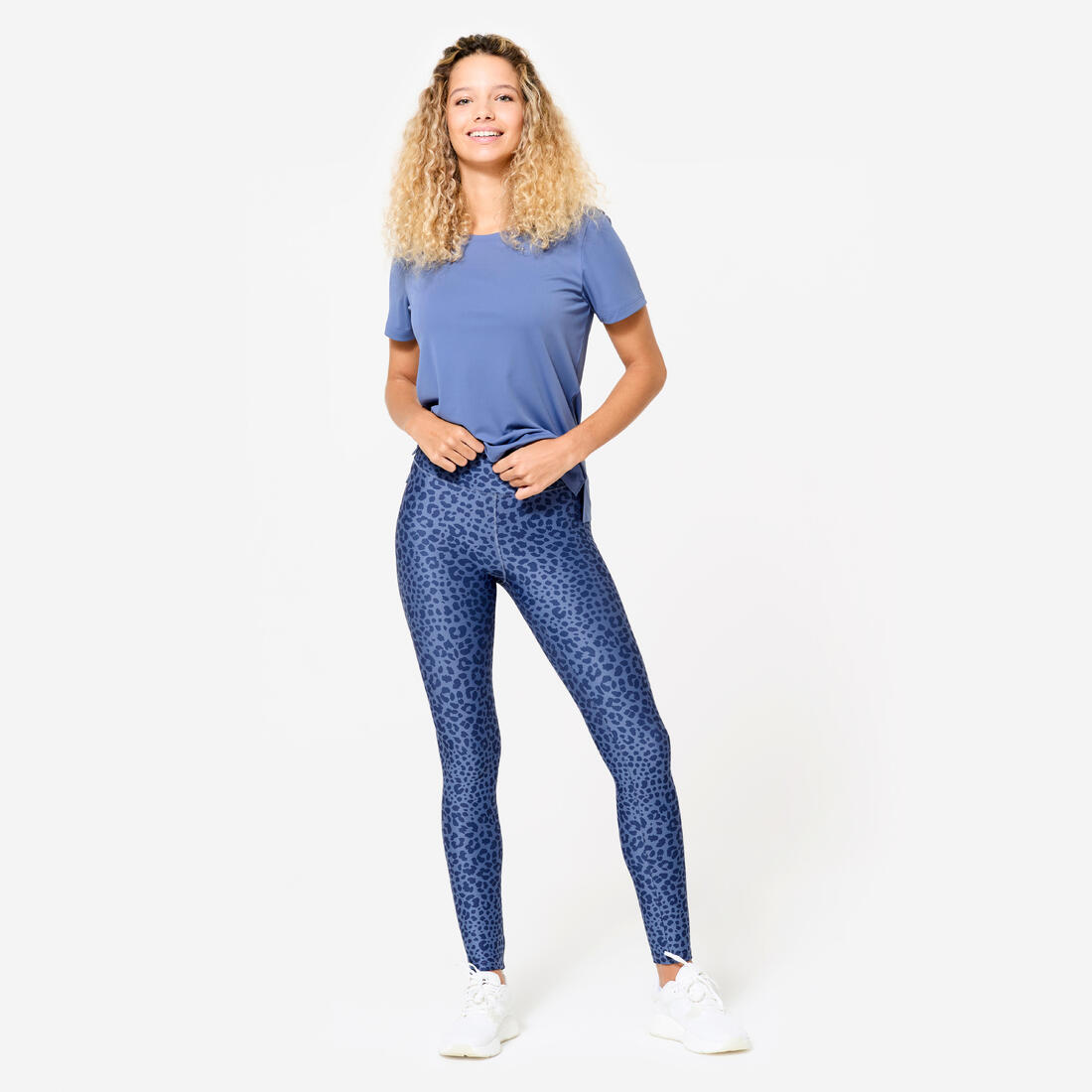 Legging de fitness taille haute femme, imprimé gris chiné