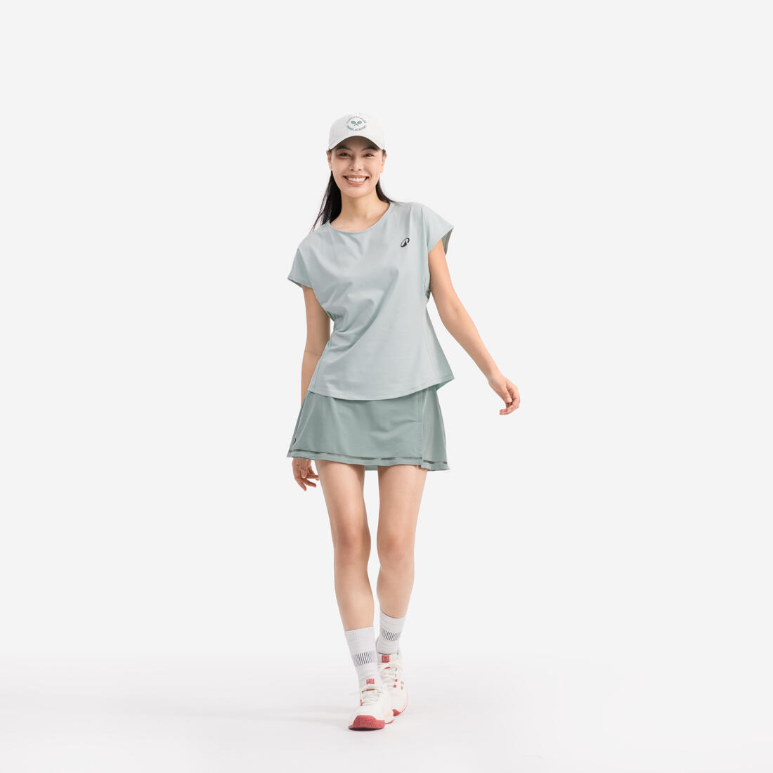 T-Shirt tennis col rond dry soft femme - Dry 500 blanc cassé