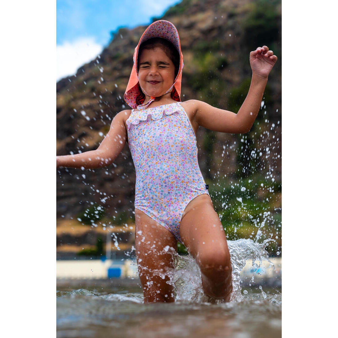 Maillot de bain 1 pièce avec volants bébé / fille, blanc rose imprimés fleurs