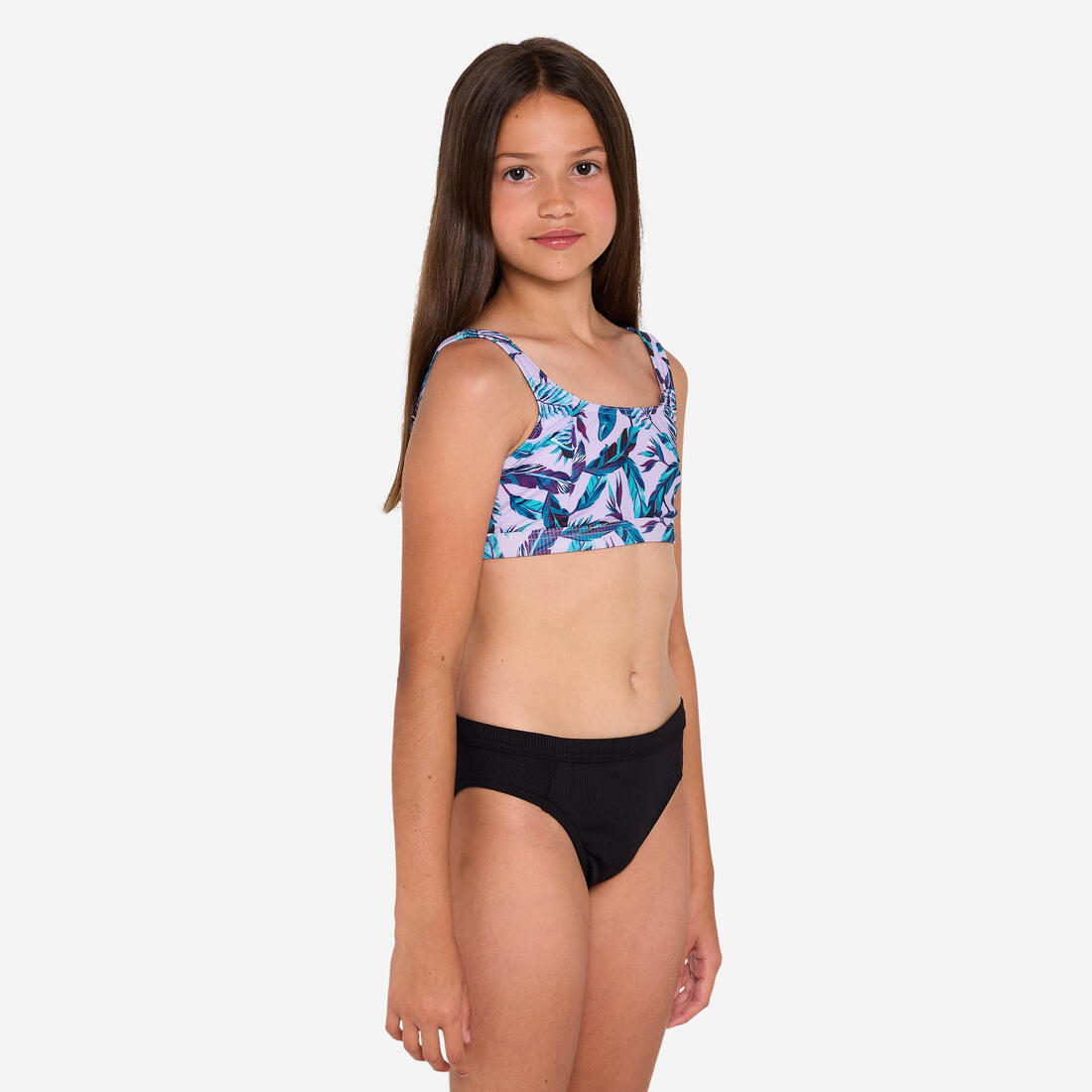Haut de maillot de bain brassière fleuri réglable Fille - 500 Nora