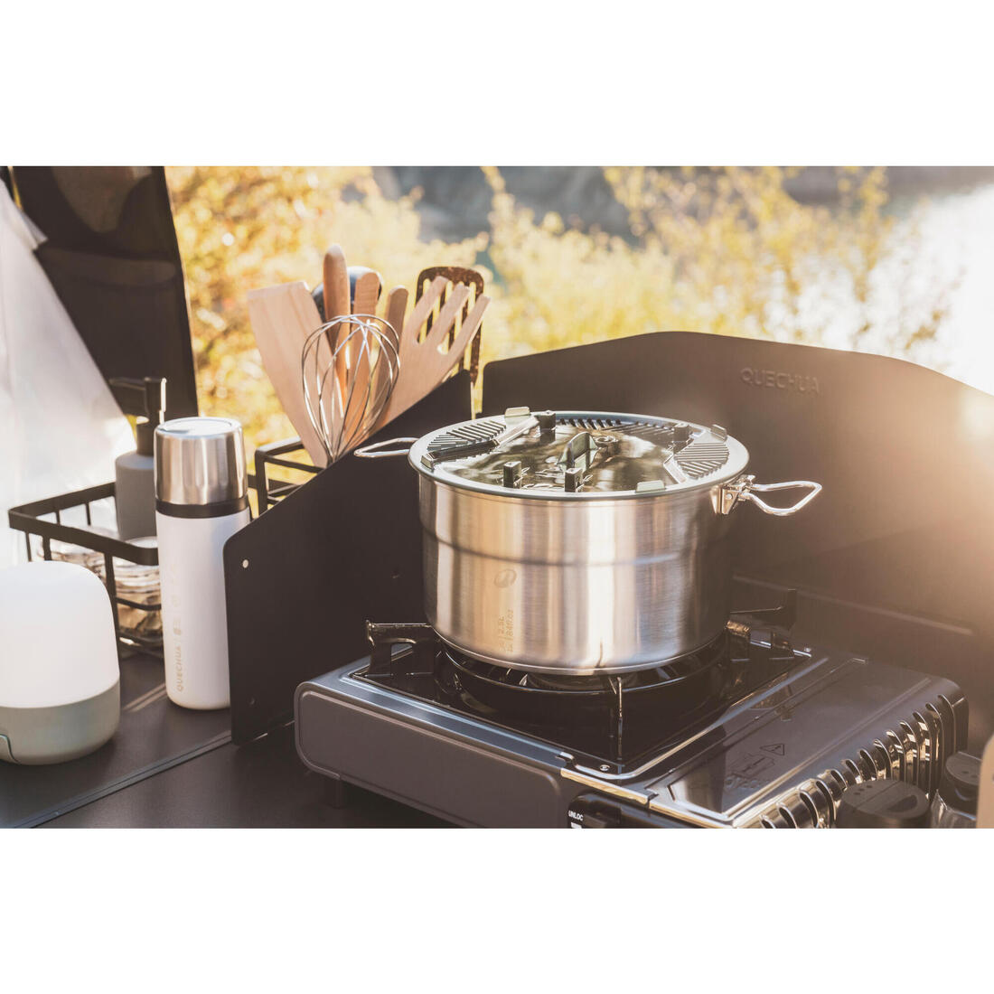 Popote 4 personnes de camping en acier inox + anti-adhésif