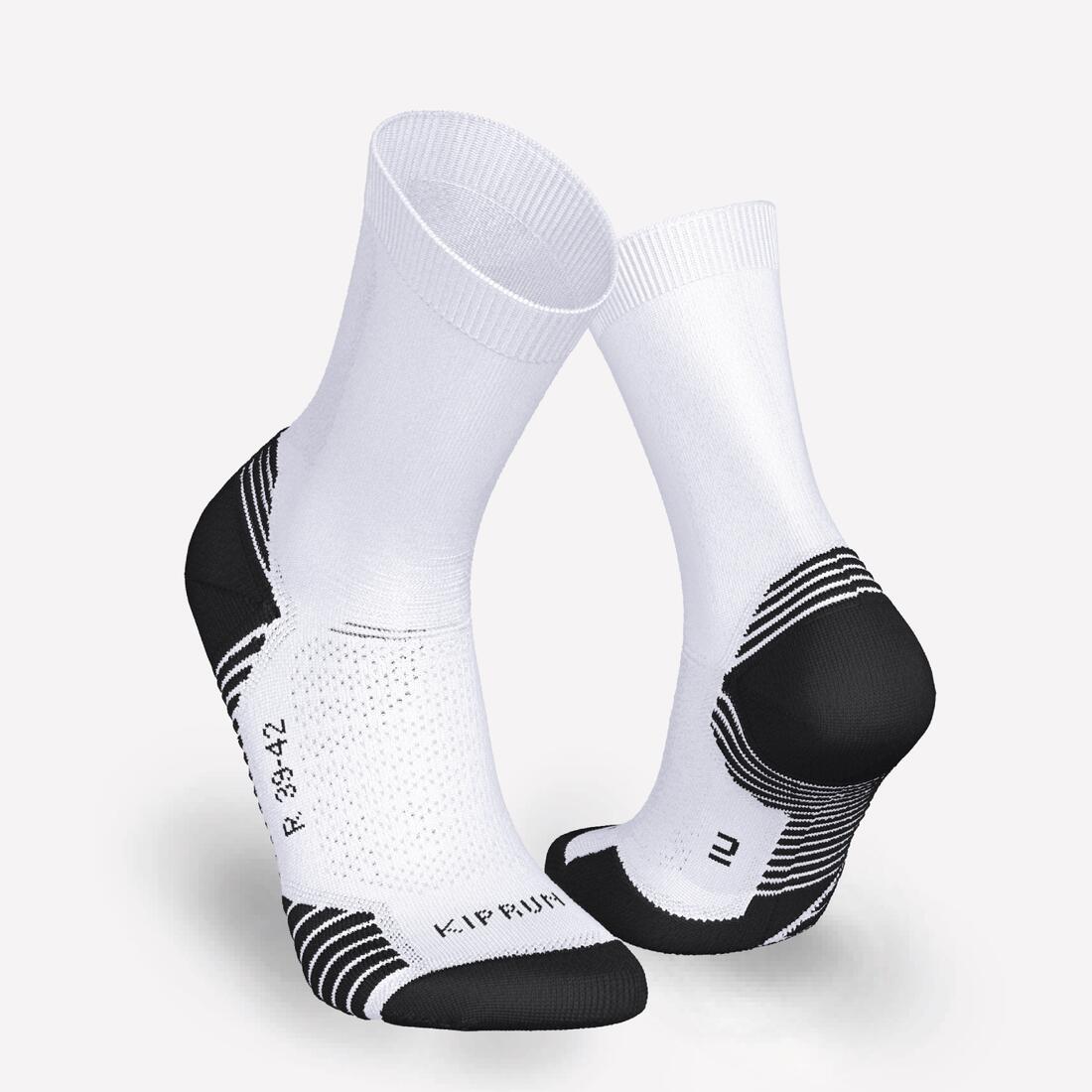 Lot de 2 paires de chaussettes running mi-mollet épaisses, KIPRUN Core blanches