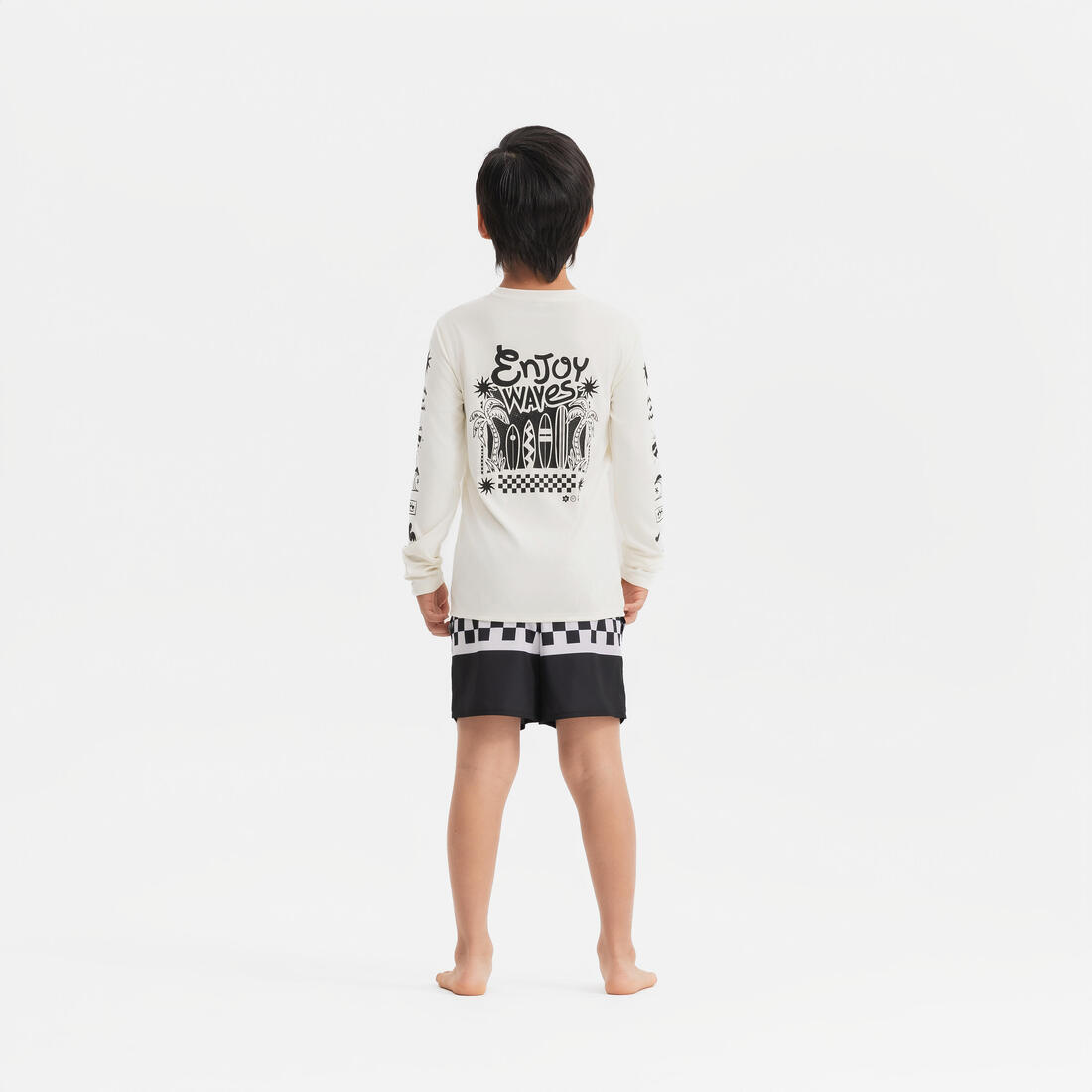 T-shirt anti UV manches longues surf Junior - 100 Vibes parme