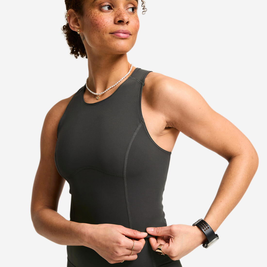 Débardeur de sport court galbant femme foncé