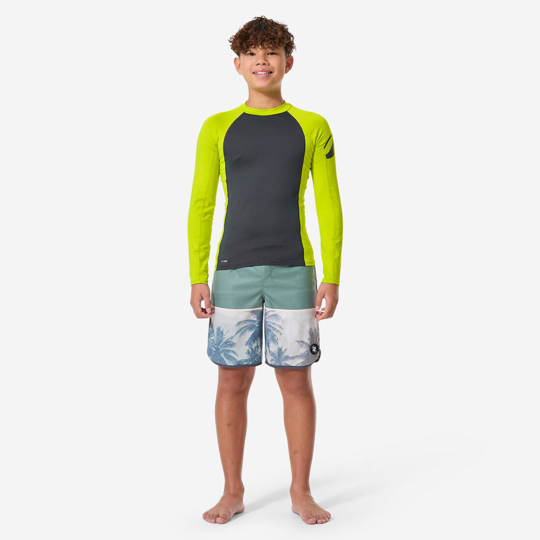 Tee shirt anti uv manches longues garçon, 500 vert et gris