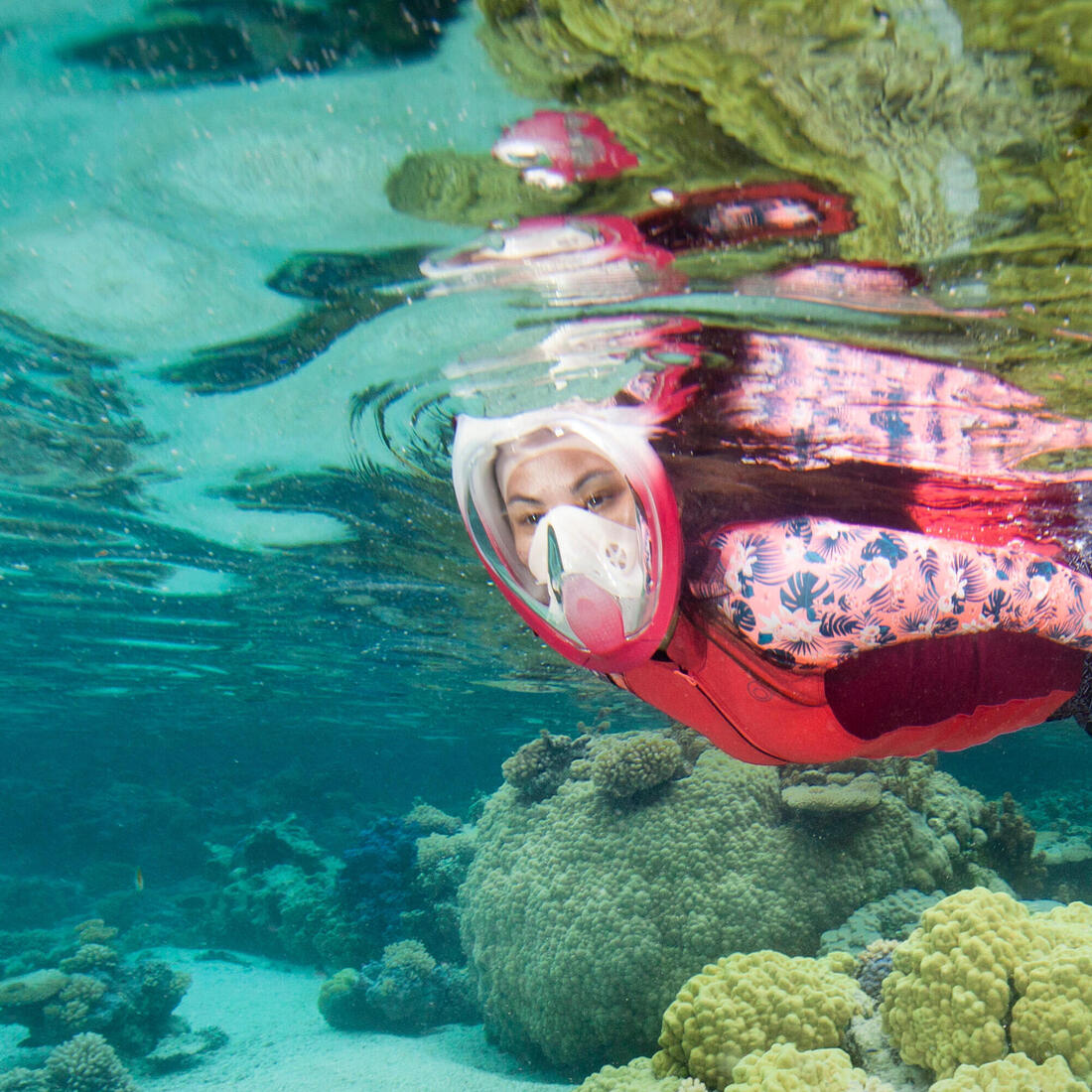 Masque snorkeling surface easybreath + avec valve acoustique > 10 ans - jungl