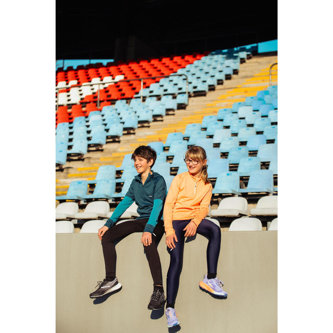 T-shirt manches longues de running garçon, Kiprun Run 900 Warm bleu
