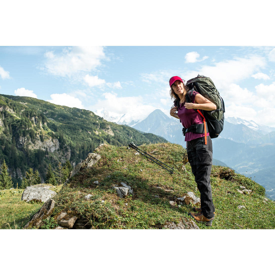Pantalon modulable 2 en 1 de trek montagne - MT100 Gris femme
