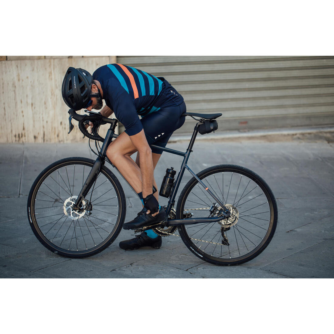 Cuissard vélo route sans bretelles homme cyclotourisme RC500 marine avec poche