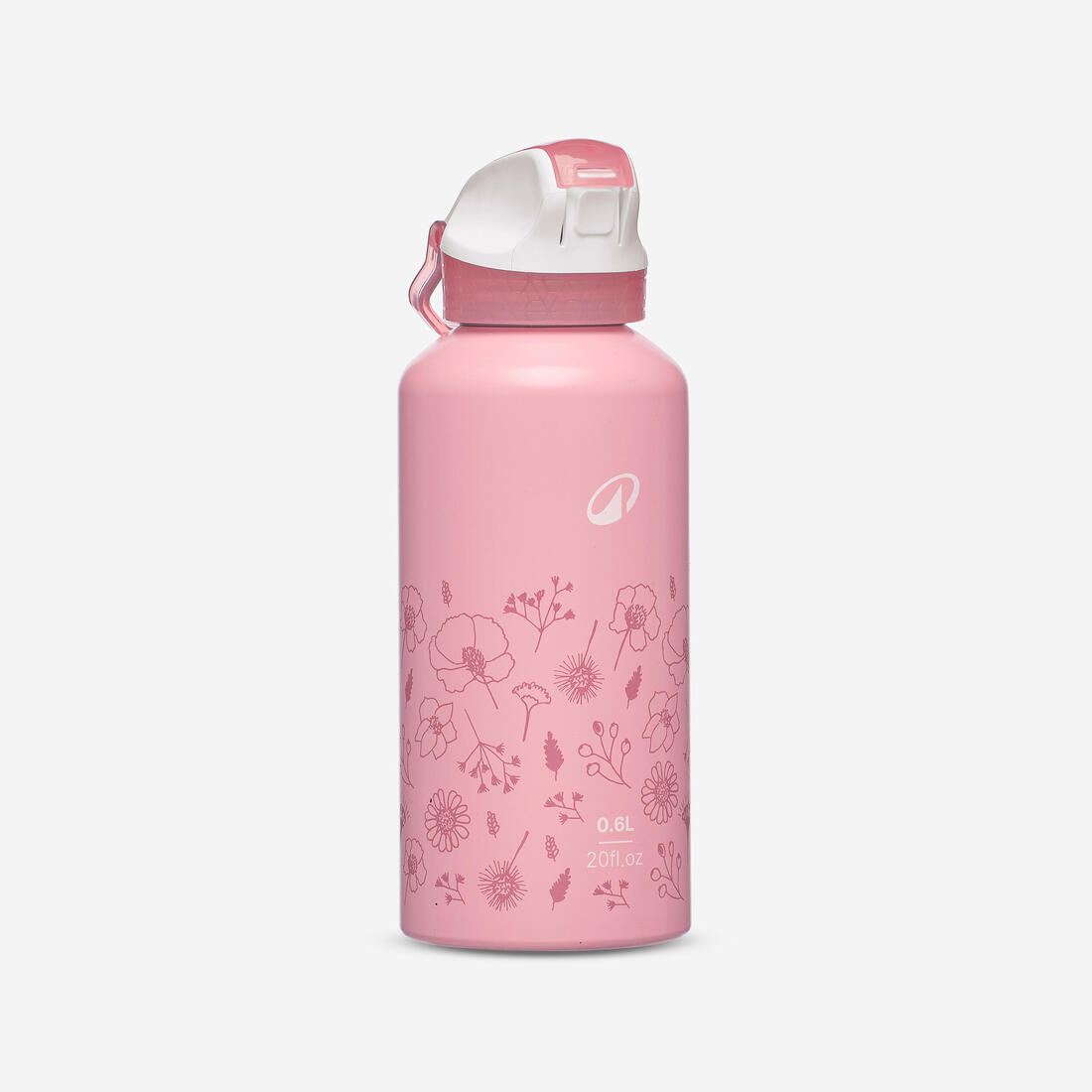 Gourde alu enfant 0,6L, bouchon instantané, pipette et paille, en alu recyclé