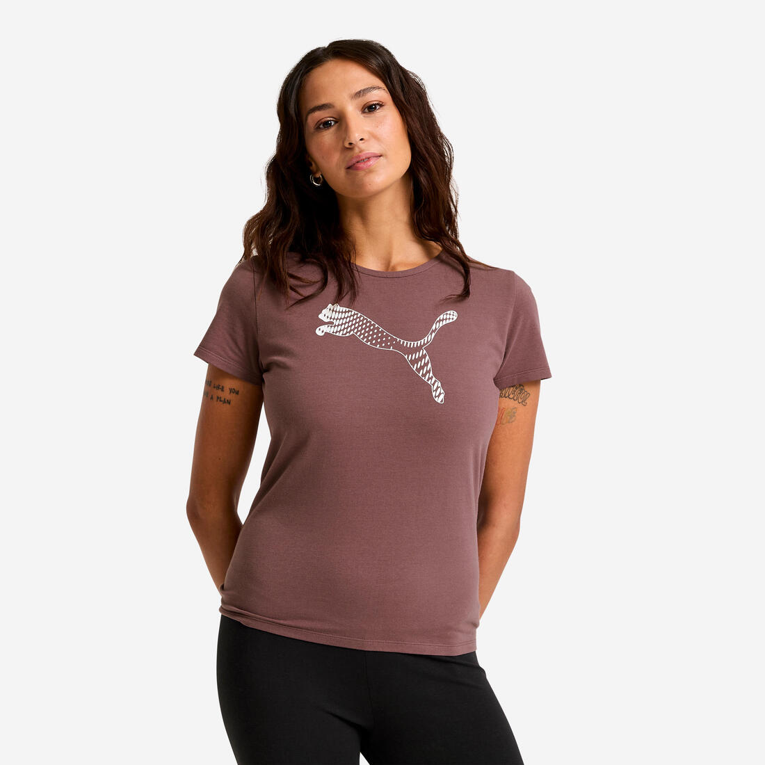 T-shirt de fitness en coton imprimé femme, marron