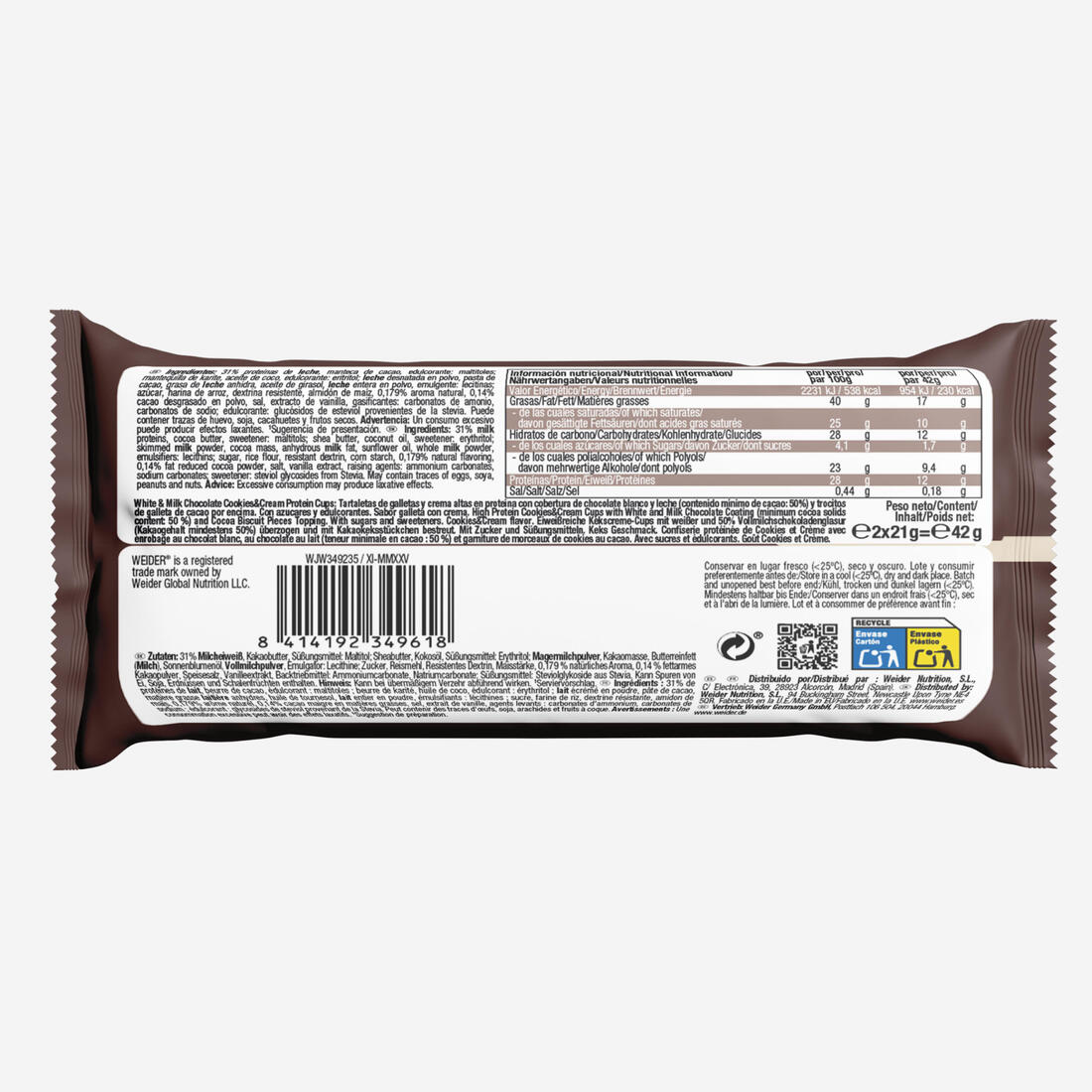 Coupelles protéinées cookie & cream enrobées chocolat au lait, 2x21g