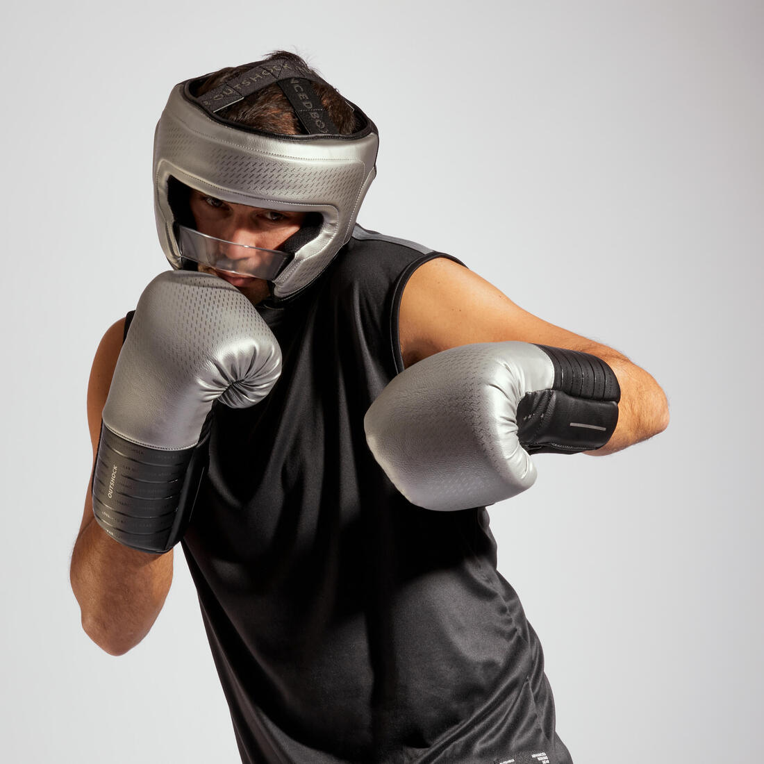 Gants de boxe sparring adulte, gris et noir