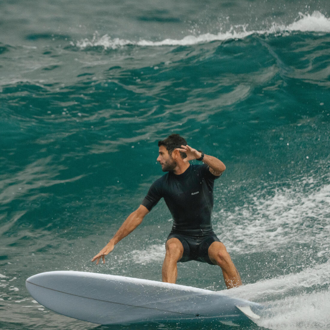 Planche de surf hybride en résine 6'4 40L avec 3 ailerons - kaki