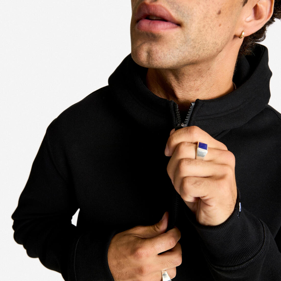 Sweat zippé avec capuche fitness homme, vert foncé