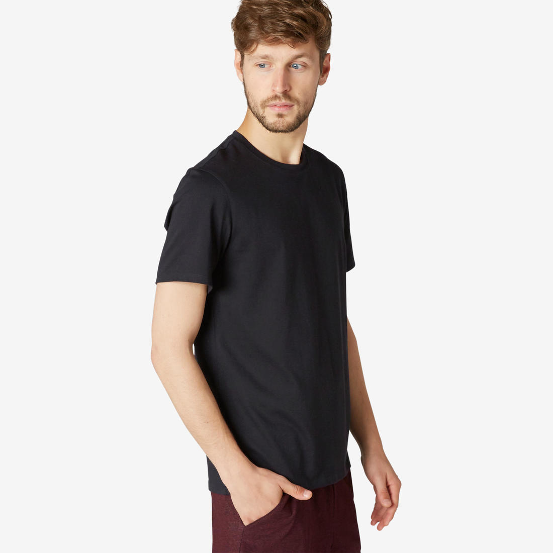 T-shirt fitness manches courtes coton extensible col rond homme rouge grenat