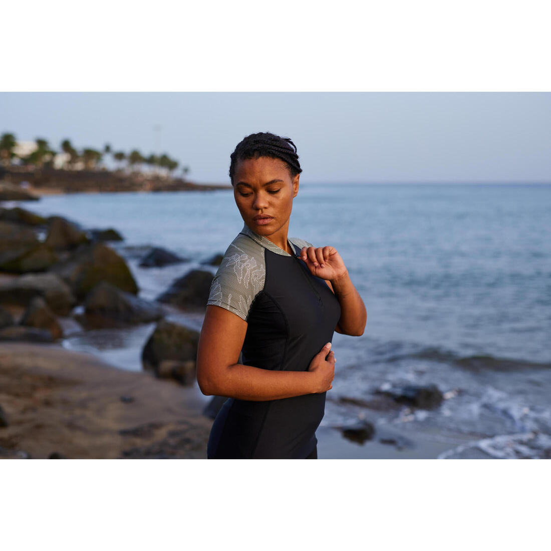 Top manches courtes d'Aquagym et d'Aquafitness femme noir lia