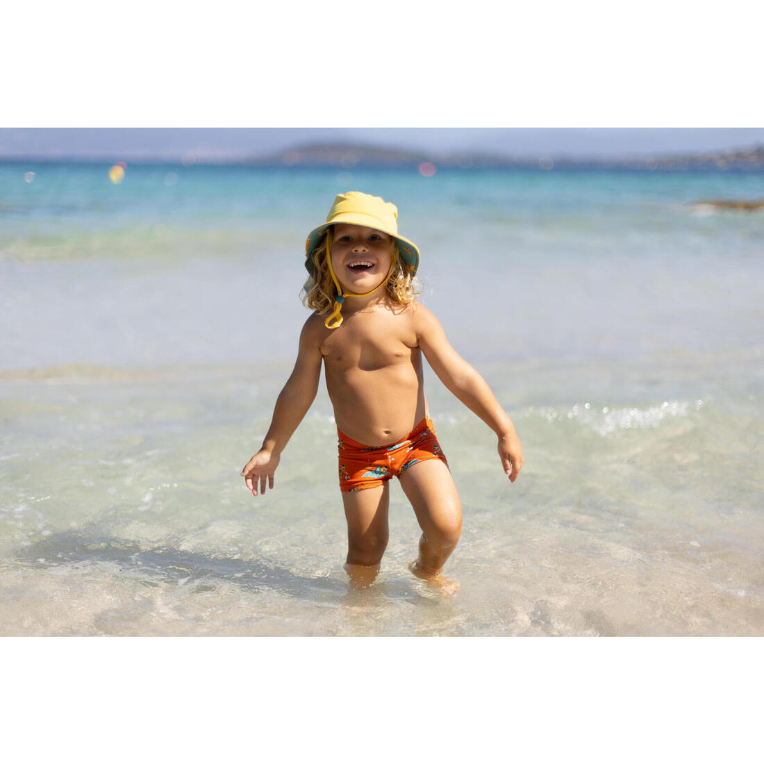 Boxer de bain bébé / enfant bleu imprimé crabes